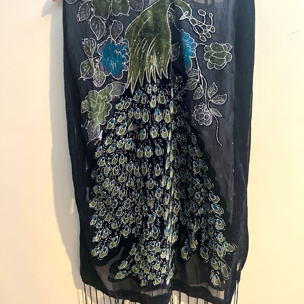 Velvet Black Peacock Scarf